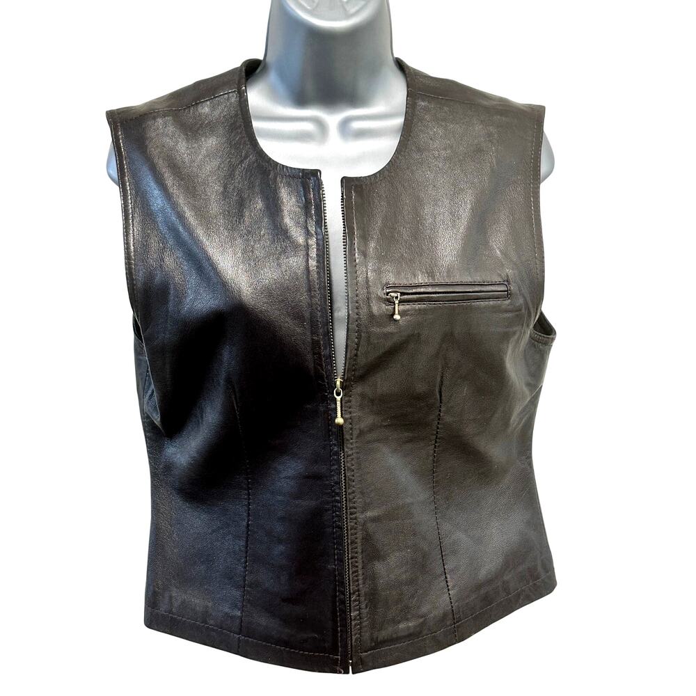 Saguaro West Trading Co. 1990's Soft Supple Dark Brown Leather Zip-up Vest-Small
